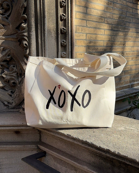 Durable Cotton Tote Bag with Embroidered "XOX0" design - Everyday Essential