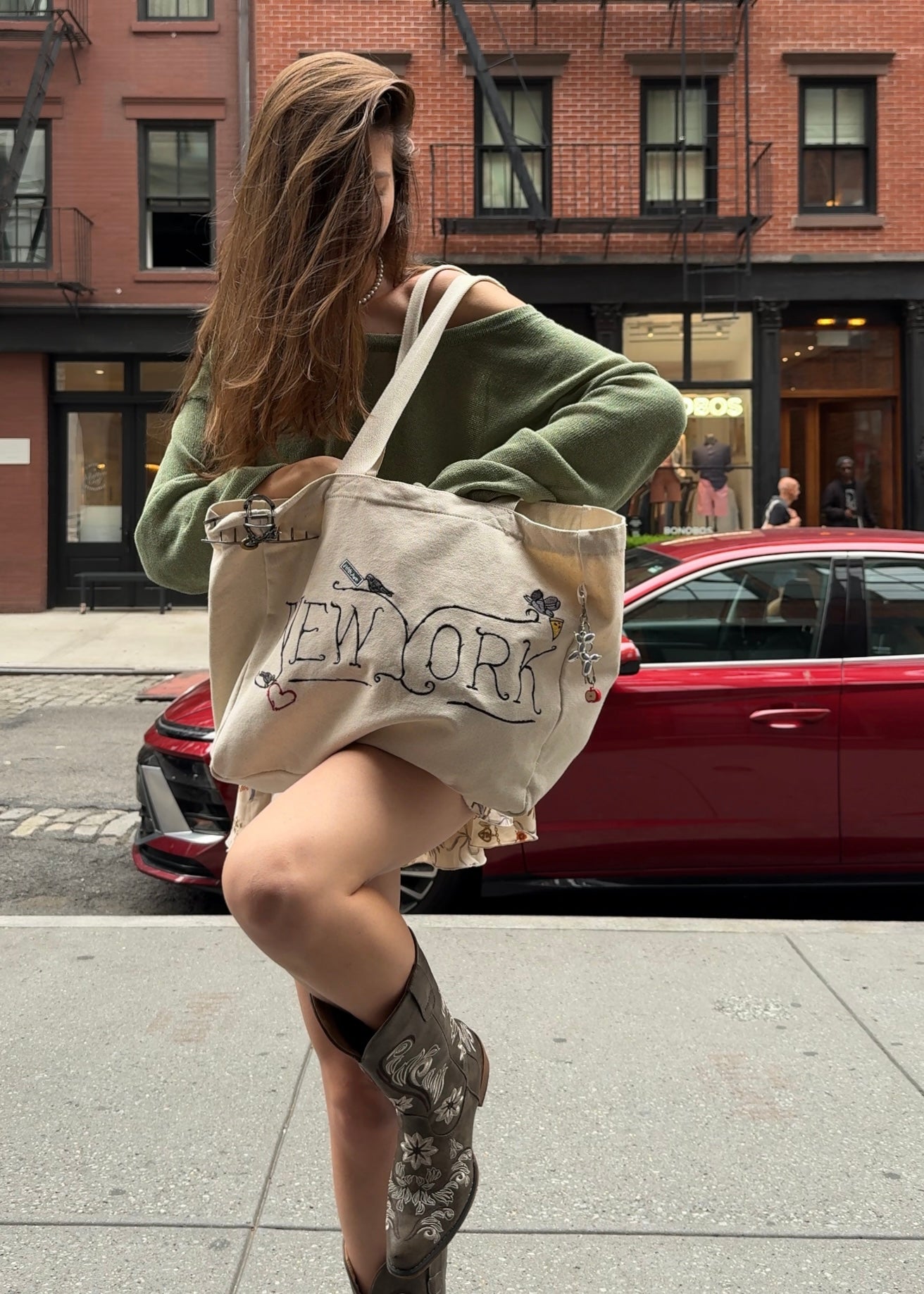 Durable Cotton Tote Bag with Embroidered "New York" design - Everyday Essential